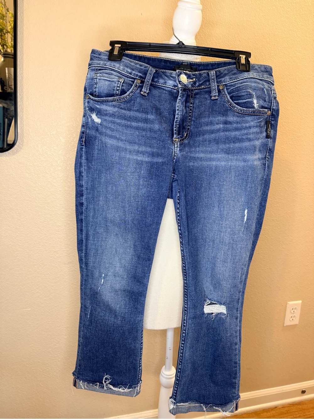 Silver Jeans Blue Distressed Cropped Ankle Jeans